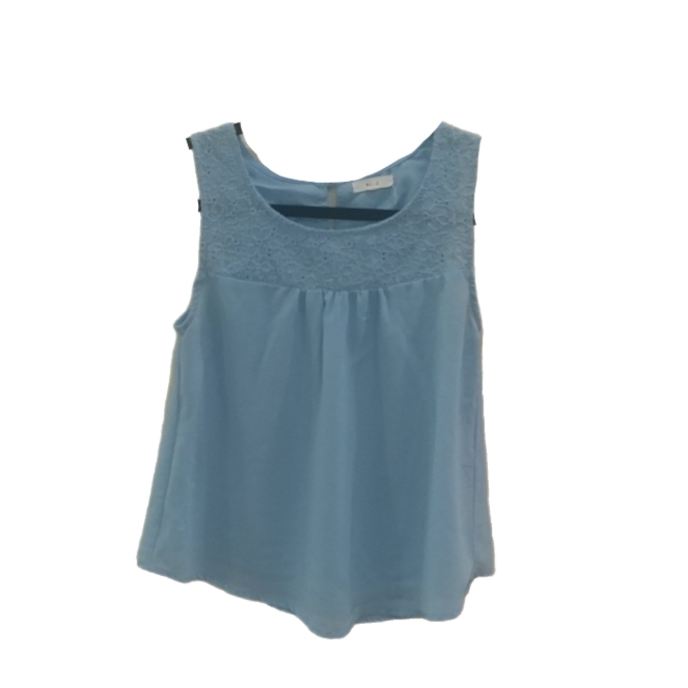 Mine Girls' embroidered Sleeveless Ruffle Top Blue